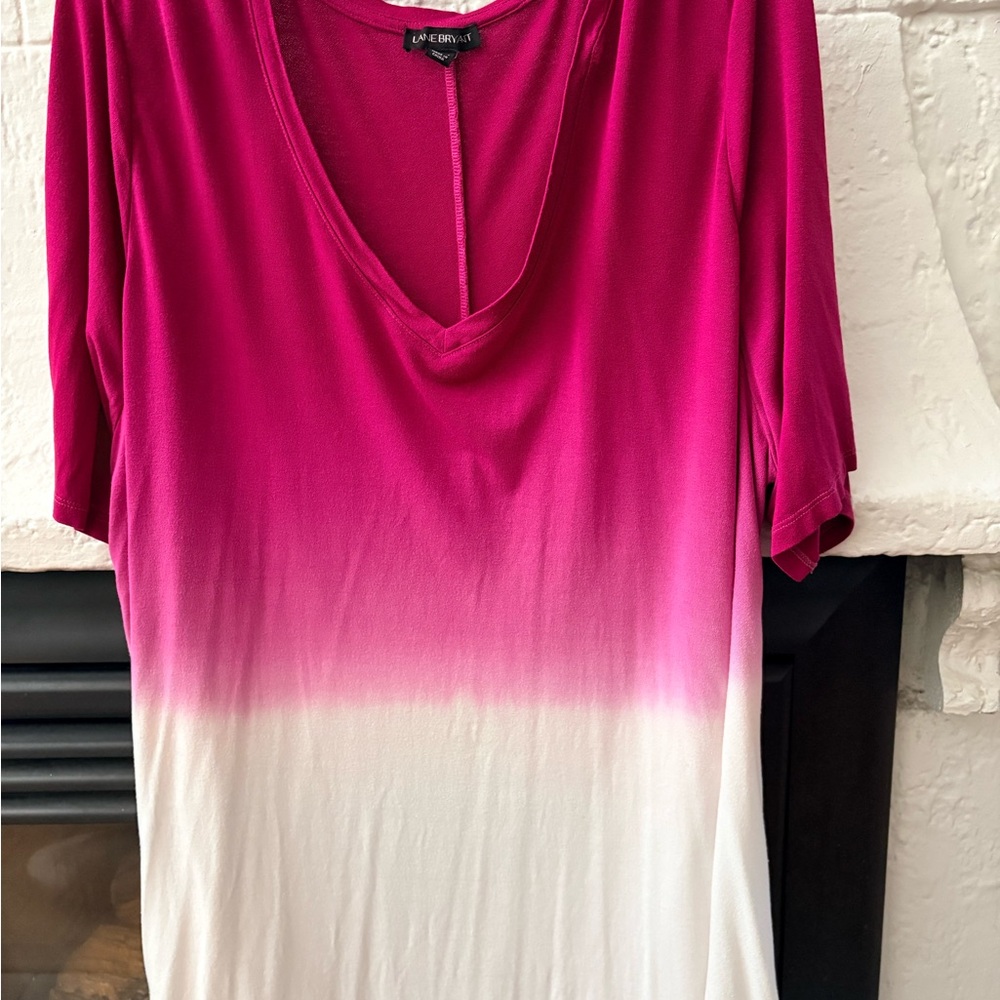 Lane Bryant Magenta-to-White V-Neck Ombre Tee